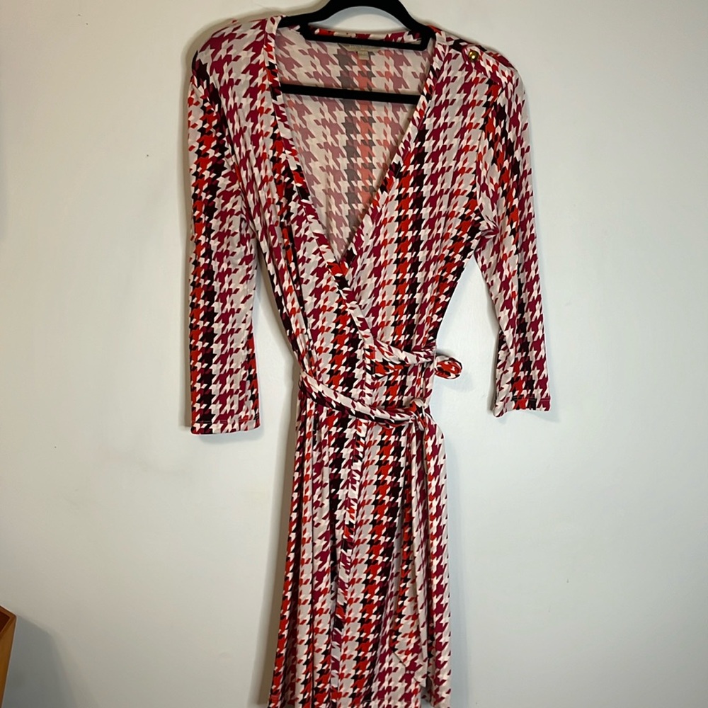 Banana Republic Houndstooth Print True Wrap Dress. Size Small Jersey Knit Gorg!